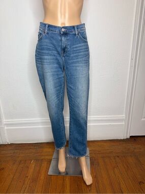 Hatch The Crop Light Wash Ankle Jeans 29 Straight Distressed Hem Designer Denim
